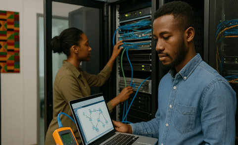 IT professionals managing business technology infrastructure