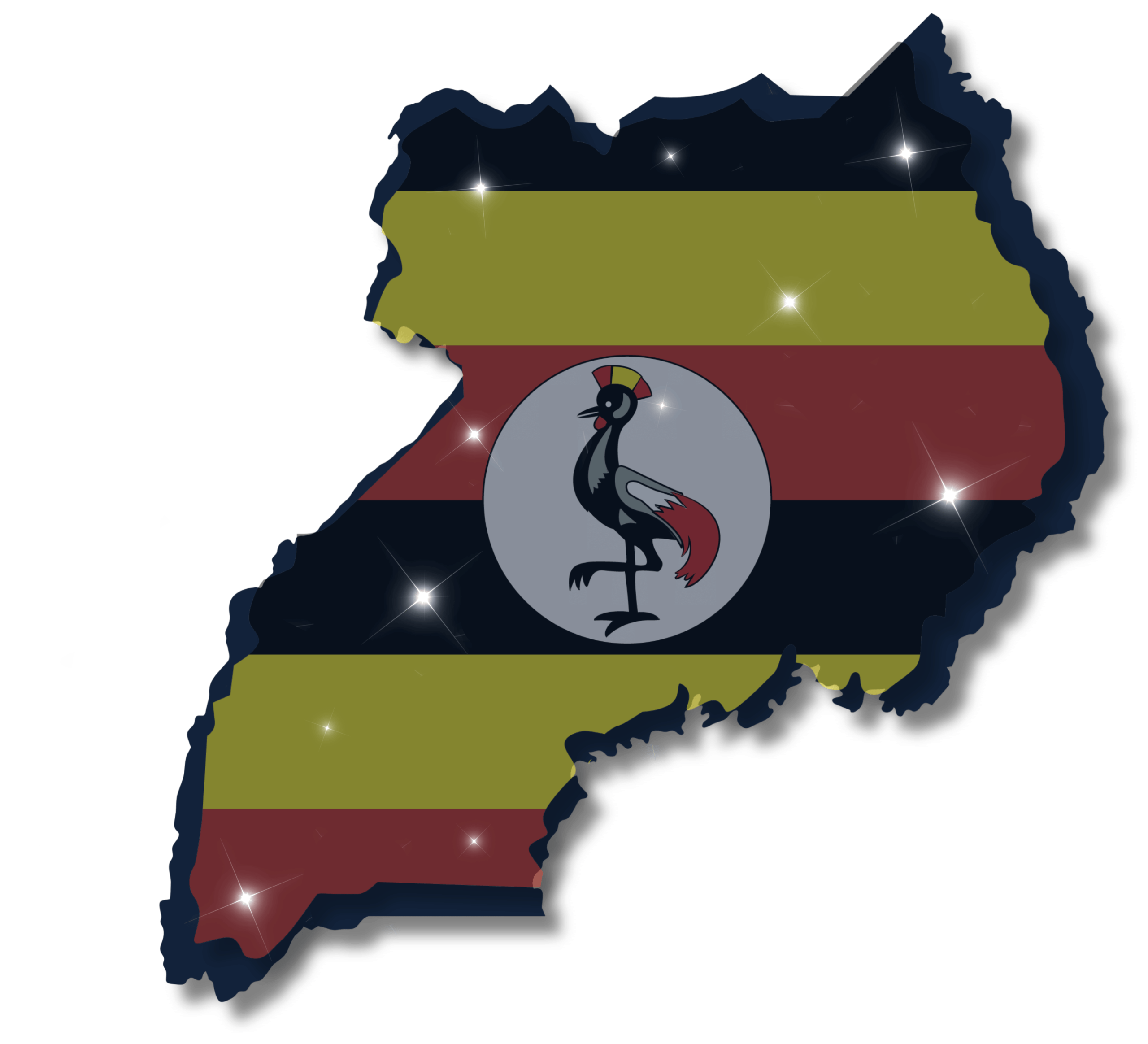 Map of Uganda in the colours of the Ugandan flag